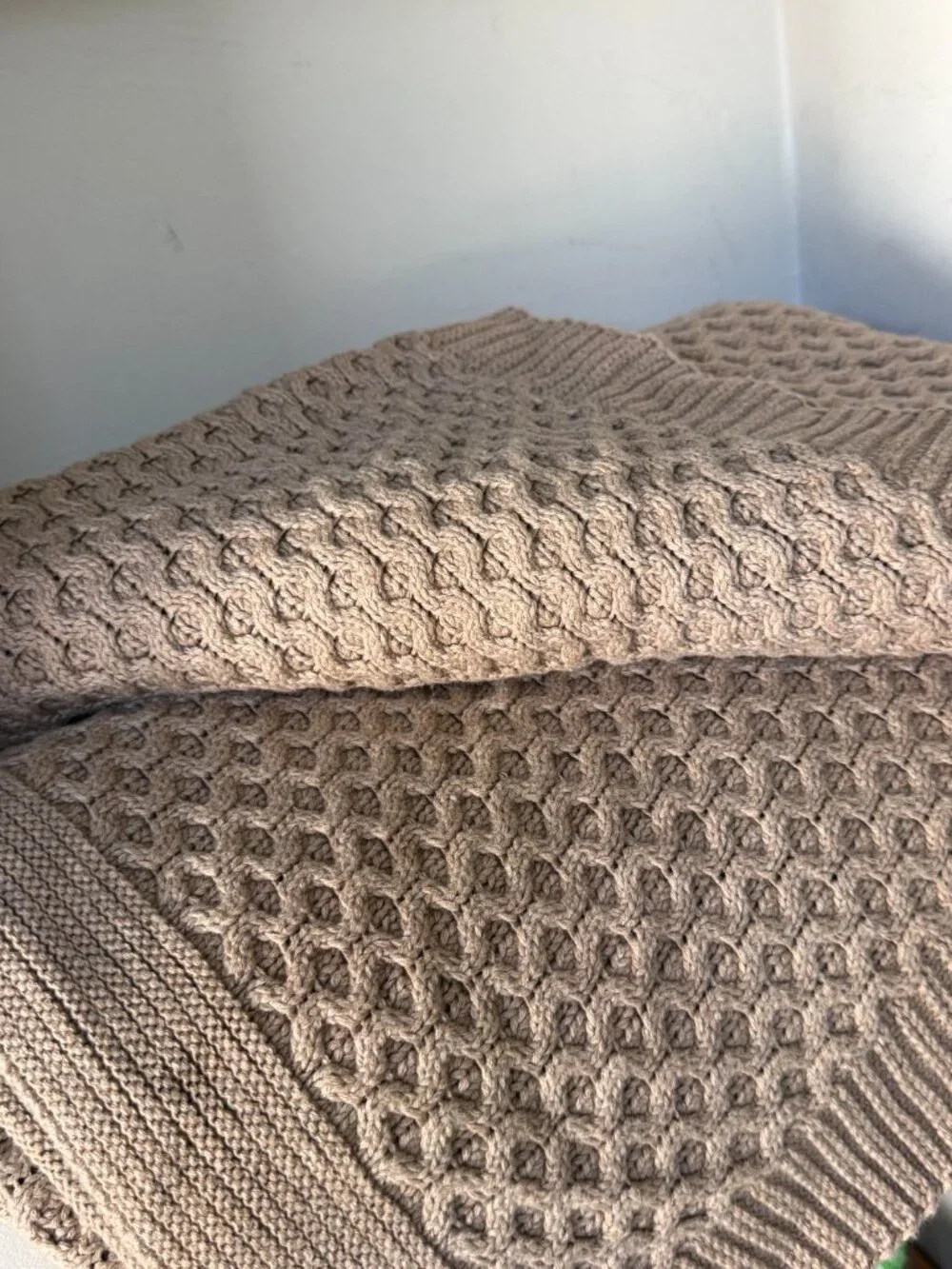 Boll & Branch Organic Cotton Cable Knit Throw Blanket Taupe Beige 55x70